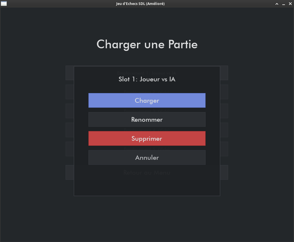 Menu d'édition du nom d'une sauvegarde